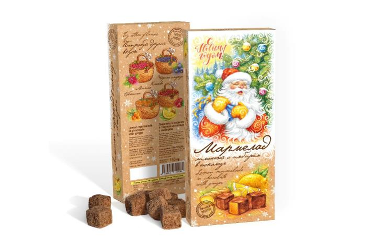  Сладарт(11443) Мармелад НОВОГОДНИЙ Лимонный с имбирём в тёмном шоколаде, 150г    в Евпатории