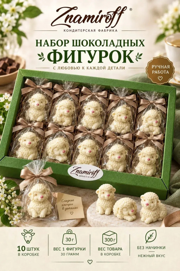 №1 Фигурный шоколад Овечки из белого шоколада(10шт по 30г) в Евпатории