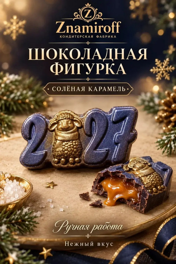 №1 Шоколад фигурный "Год 2027" молочный шоколад с начинкой солёная карамель(блок 5шт по 70г) в Евпатории