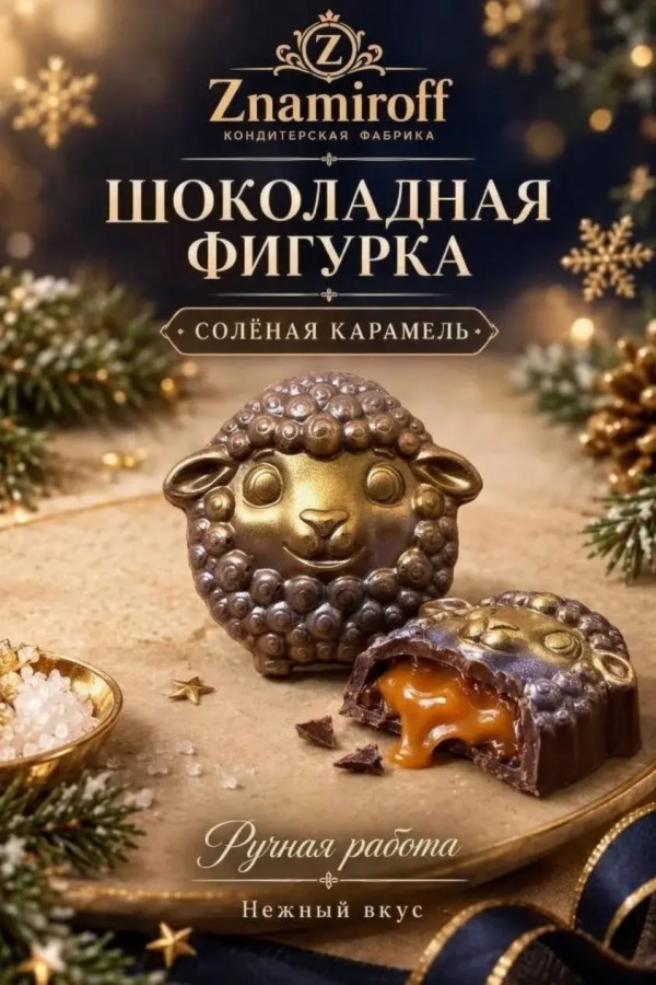 №1 Шоколад фигурный "Овечка-мордашка" молочный шоколад с начинкой солёная карамель(блок 5шт по 70г) в Евпатории